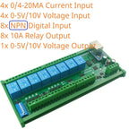 8DI 8DO Analog IO Module Modbus RTU RS485 Ethernet 4-20mA 0-10V 10A Relay DIN Rail PLC Expansion DC12V/24V Opto Isolated