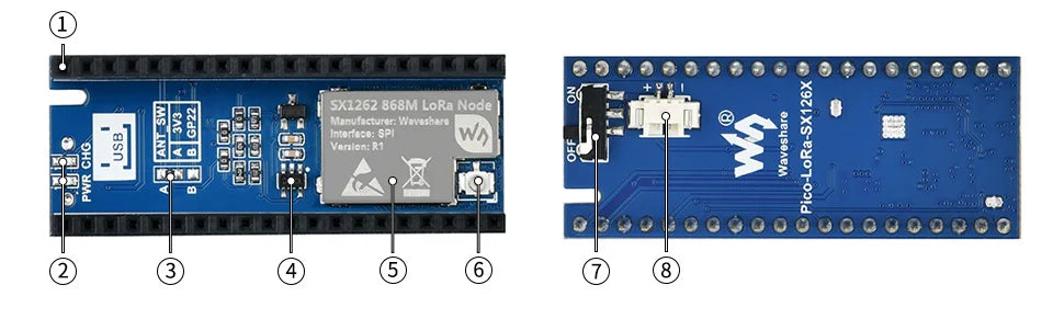 Waveshare SX1262 LoRa Node Module for Raspberry Pi Pico LoRaWAN EU868 Band Pico-LoRa-SX1262-868M