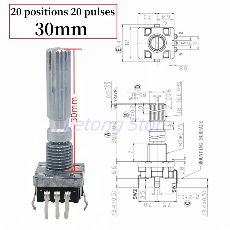 1pc EC11 Encoder Rotary Switch With Push on Switch Audio Digital Switch 20/30 Positions 15/20 Pulses 5Pin 15/20/30MM Plum Shaft