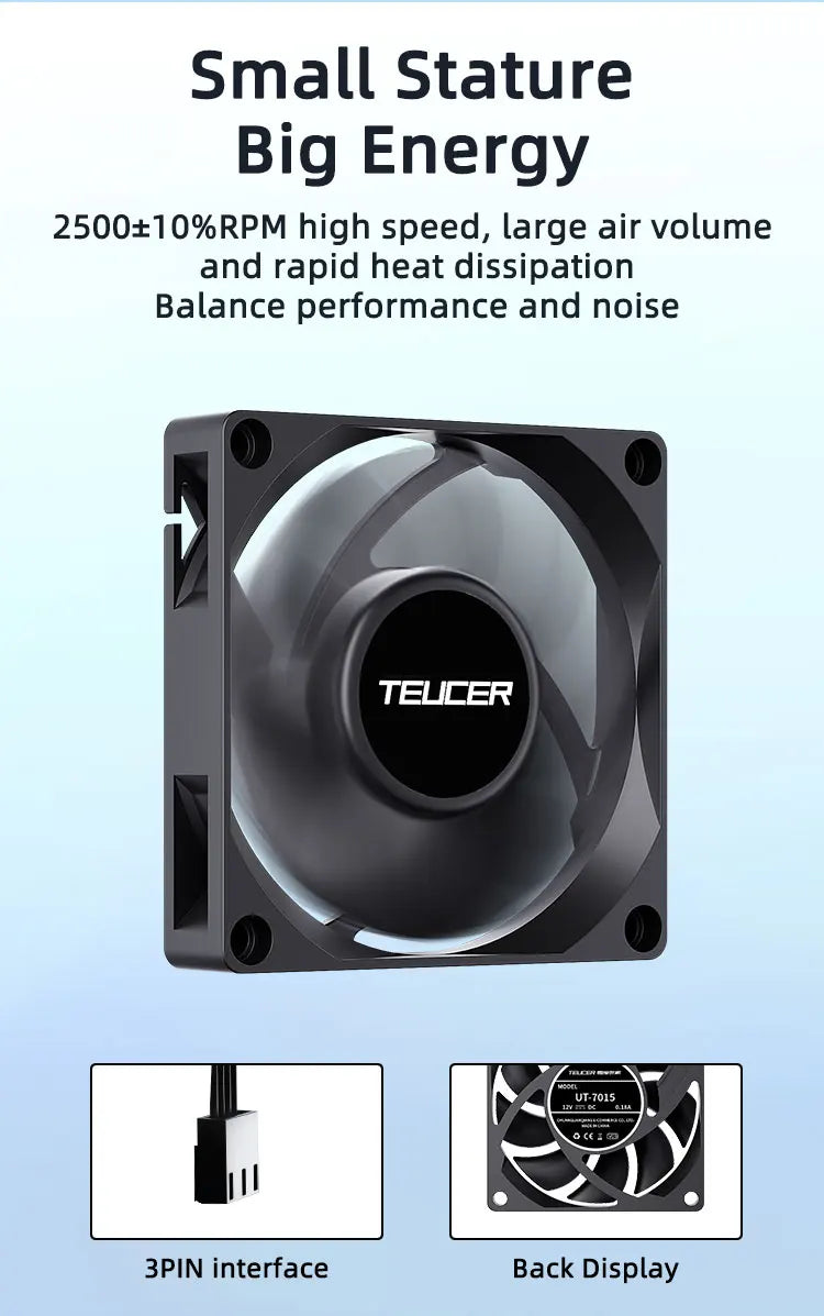 TEUCER UT-60 Slim 60mm PC Case Fan 3500RPM High Airflow CPU Cooler 6/7CM Ultra-thin Cooling Fan