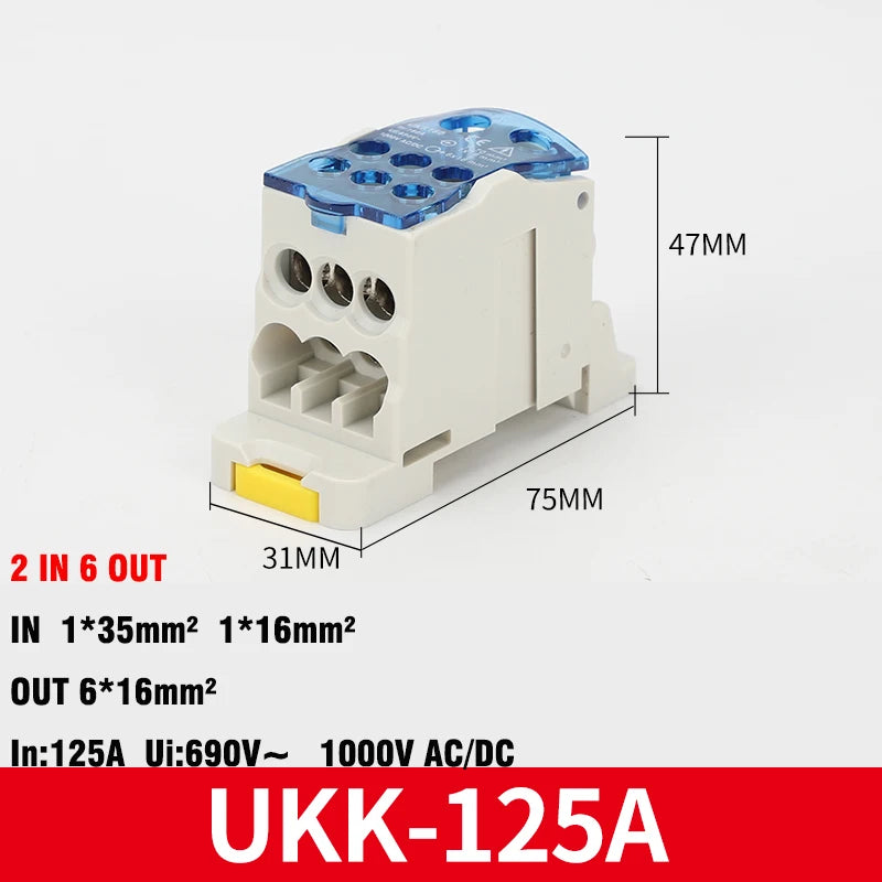 Din Rail Terminal Block UKK 80A/125A/160A/250A/400A Distribution Box One In Several Out Unipolar Junction Box Wire Connector