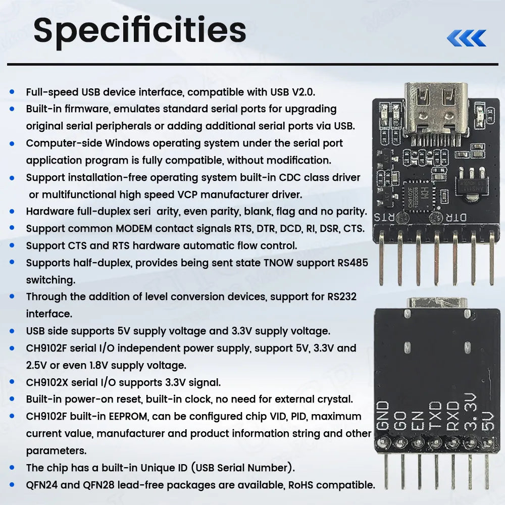 CH9102F Downloader Module Chip Program Burning for ESP32 MINI TYPE-C USB to UART RS232 RS485 Serial Port Download 7Pin