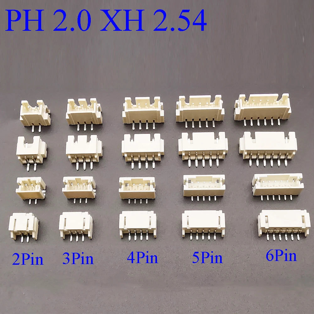 50Pcs JST PH2.0mm XH2.54mm 2/3/4/5/6Pin Horizontal Paste Vertical Patch Pin Holder SMT Connector 2.0MM 2.54MM Pitch Male SMD