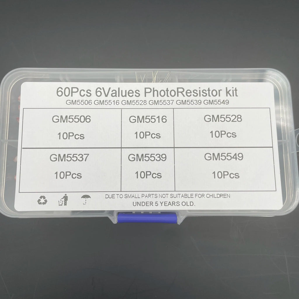 60PCS/kit LDR Photo Light Sensitive Resistor Photoelectric Photoresistor 5528 GL5528 5537 5506 5516 5539 5549 For Arduino