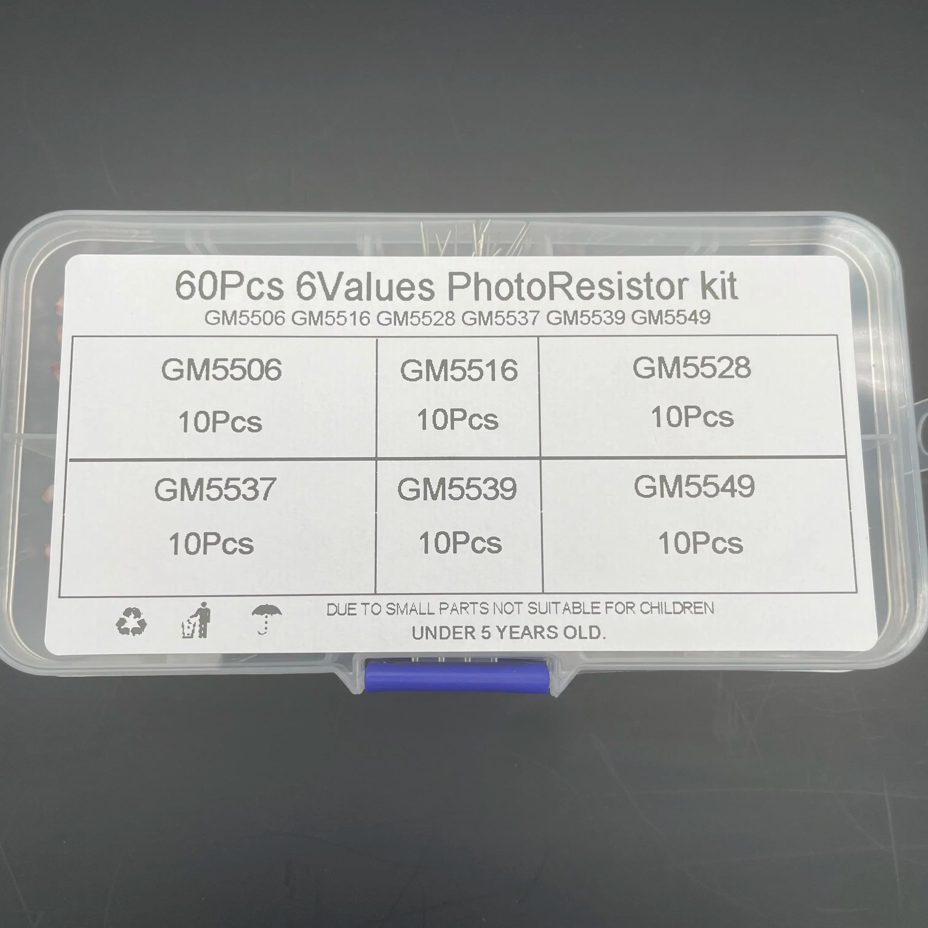 60PCS/kit LDR Photo Light Sensitive Resistor Photoelectric Photoresistor 5528 GL5528 5537 5506 5516 5539 5549 For Arduino