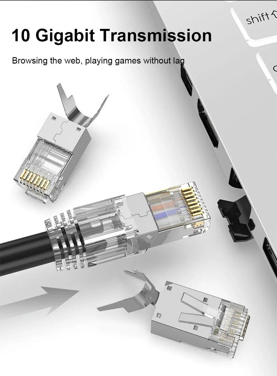 CAT6 CAT7 CAT5E RJ45 Connectors Pass Through Modular Plug Network UTP 3/50μ Gold-Plated 8P8C Crimp End for Ethernet Cable