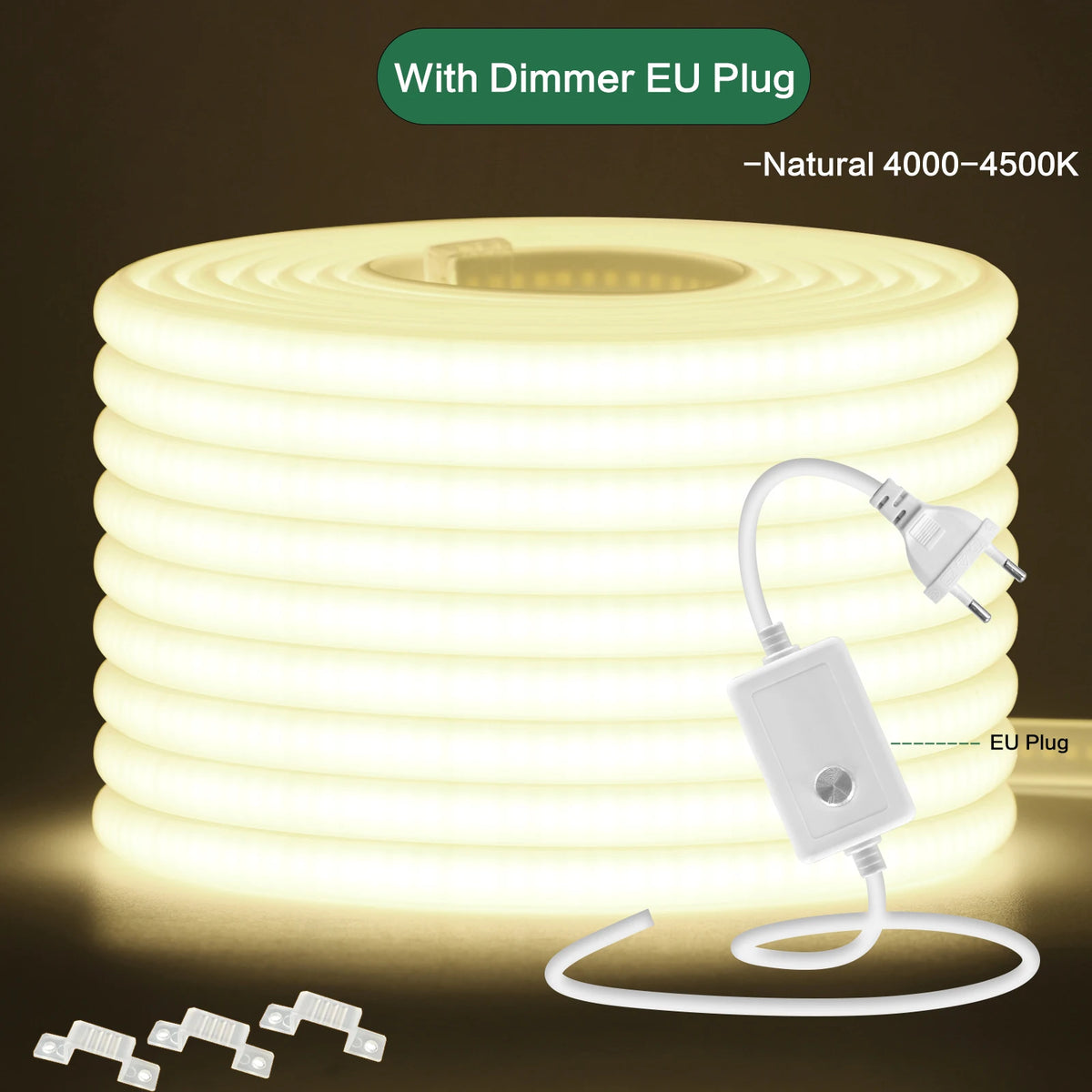220V COB LED Strip Light With Switch/Dimmer Plug Super Bright 288LEDs/M IP65 3000K 4000K 6000K High Quality Indoor Outdoor Decor