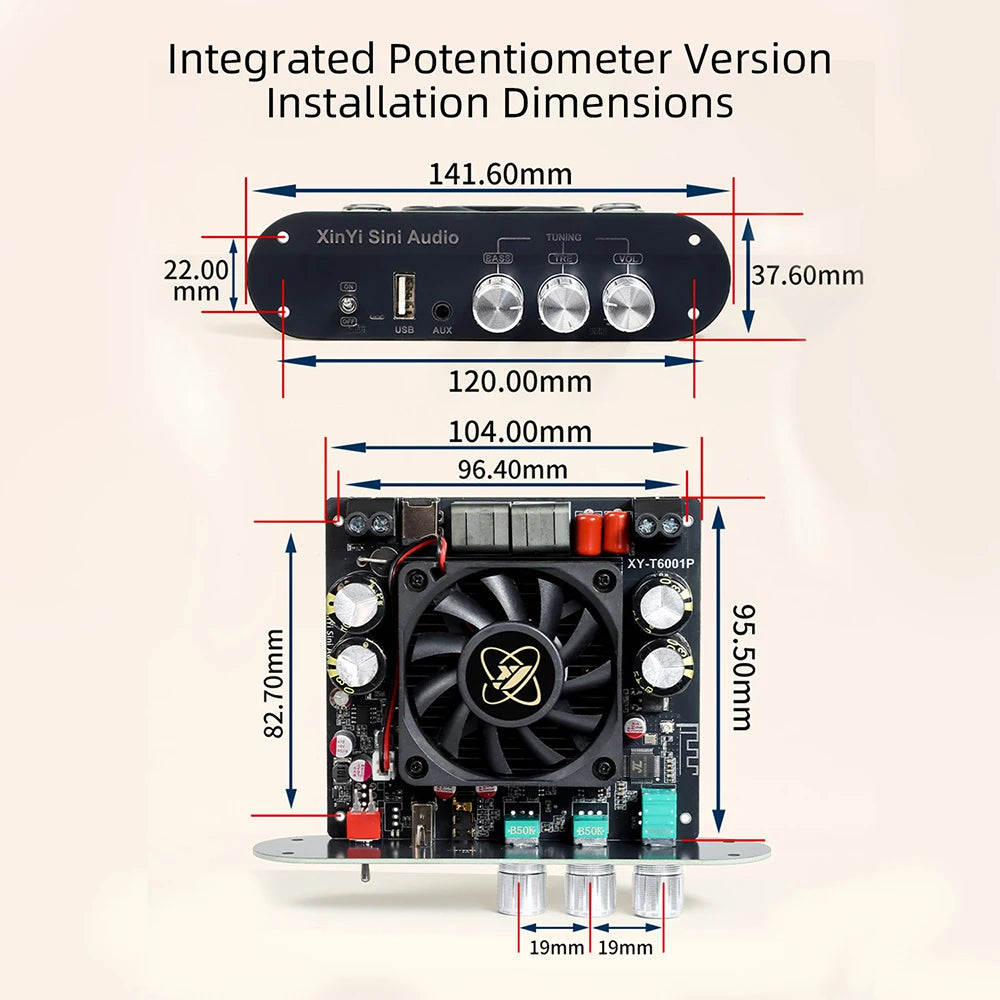 XY-T6001P Mono 600W Amplifier Board TPA3255 DC 19-51V TWS True Wireless Bluetooth 5.0 AUX USB APP Control for Car Home Audio DIY