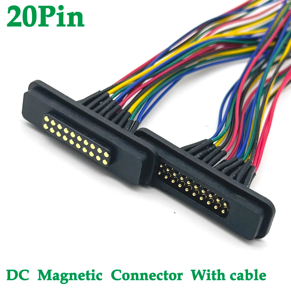 1set 2A 12Pin 20Pin DC Magnetic Pogo Pin Connector Pogopin Male Female With Ribbon Cable Spring Loaded DC Power Socket