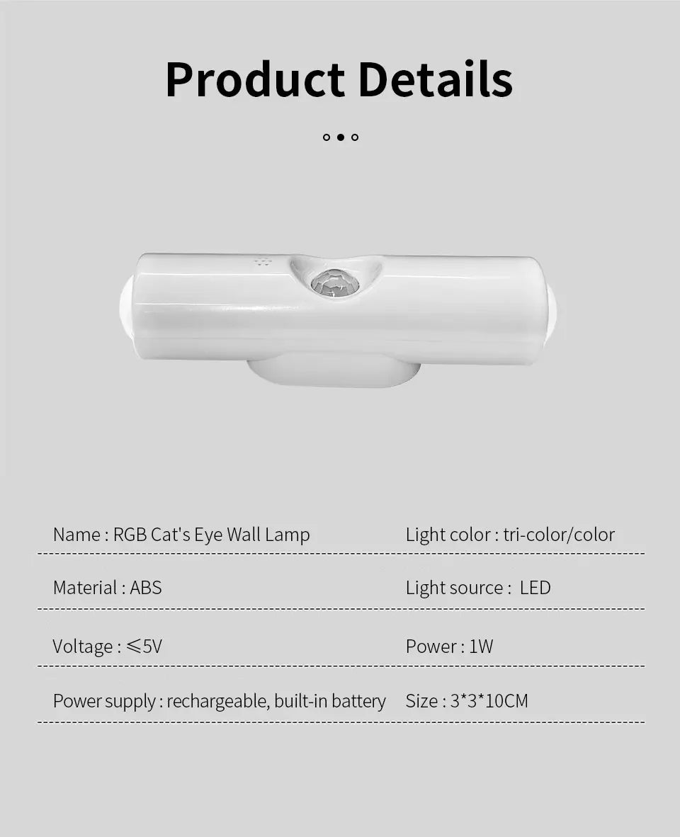 LED Cabinet Light Motion Sensor RGB Magnetic Rechargeable Wall Lamp Hallway Stairs Kitchen Ambient Night Light Home Decor Lights