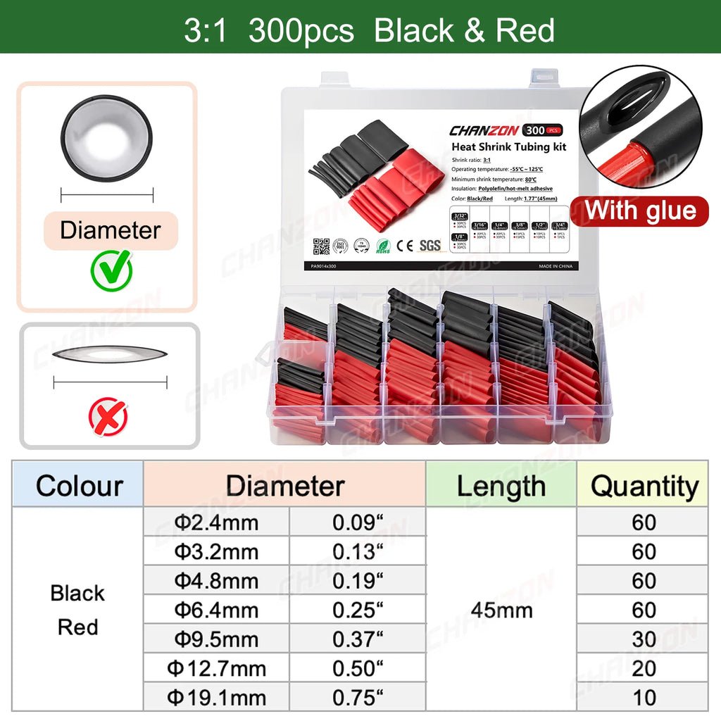 2:1 3:1 4:1 heat shrink tubes heat shrink tube kit Bag Shrinking Wrap Tubes Diy Repair Cables Heat-Shrink Pipe Assorted
