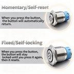 12/16/19/22mm Metal Push Button IP66 Waterproof Self Reset Latching Red LED 1NO1NC Plug Terminal 5V 12V 220V Control Switch Blue