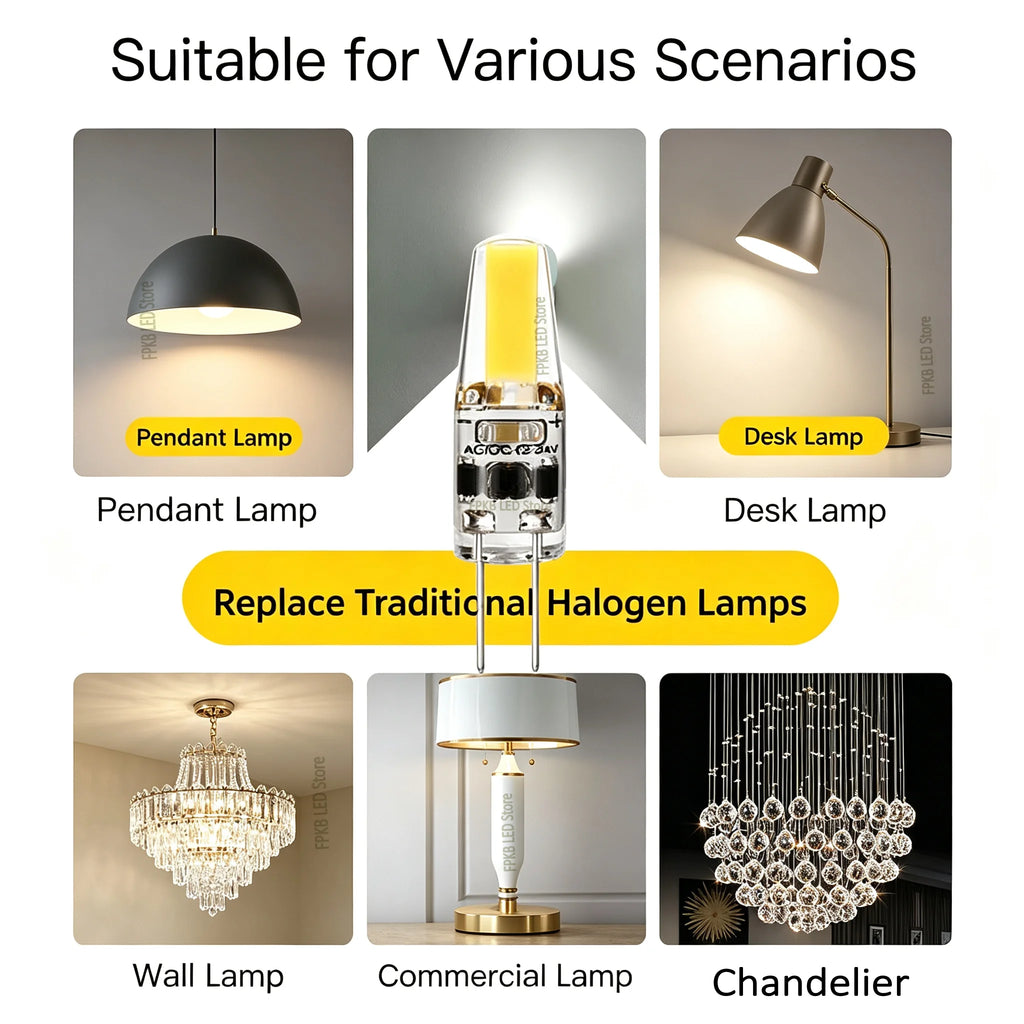 10PCS LED COB Lamp 6W Bulbs Dimmable G4 mini COB AC DC 12V 220V Candle Lights Replace 30W 40W Halogen for Chandelier Spotlight