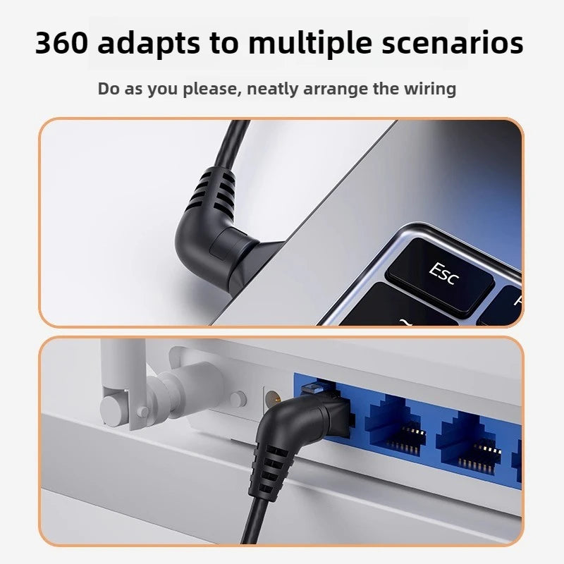 Swivel Bend Cat6a/Cat6/Cat6 Network Cable 10G X 104M Finished Jumper Fine 360° Right Angle RJ45 Connector High-Speed Data Transf
