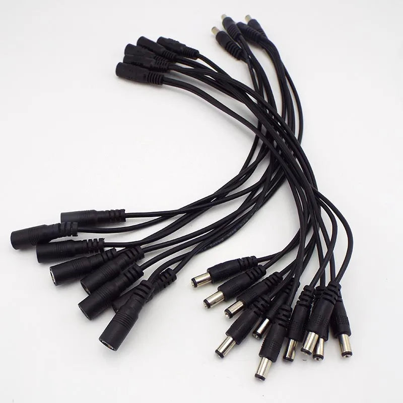 1 Female To 2 Male and 1 Male To 2 Female Plug Jack Splitter Connector Supply DC Power Cable For CCTV Camera LED Strip