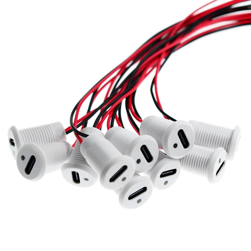1-10PCS 2Pin LED light USB-C Connector Type-C Waterproof with PH 2.0 nut locking Panel mounting TPC Fast Charging jack port
