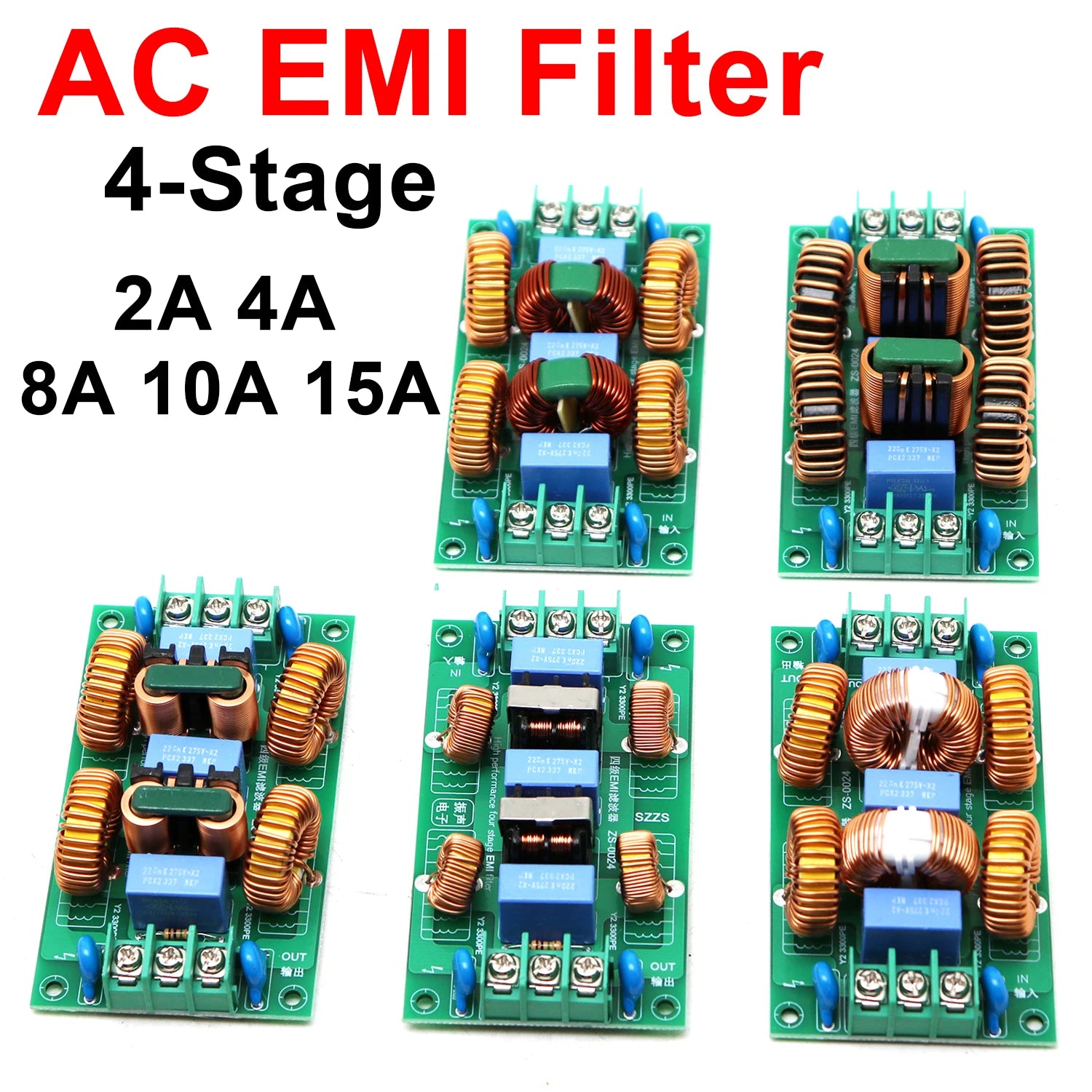 110V 220V 4-Stage AC Power EMI Filter 2A 4A 10A 15A Common/Differential Mode Noise Suppressor Purifier Audio Amp DAC Amplifer