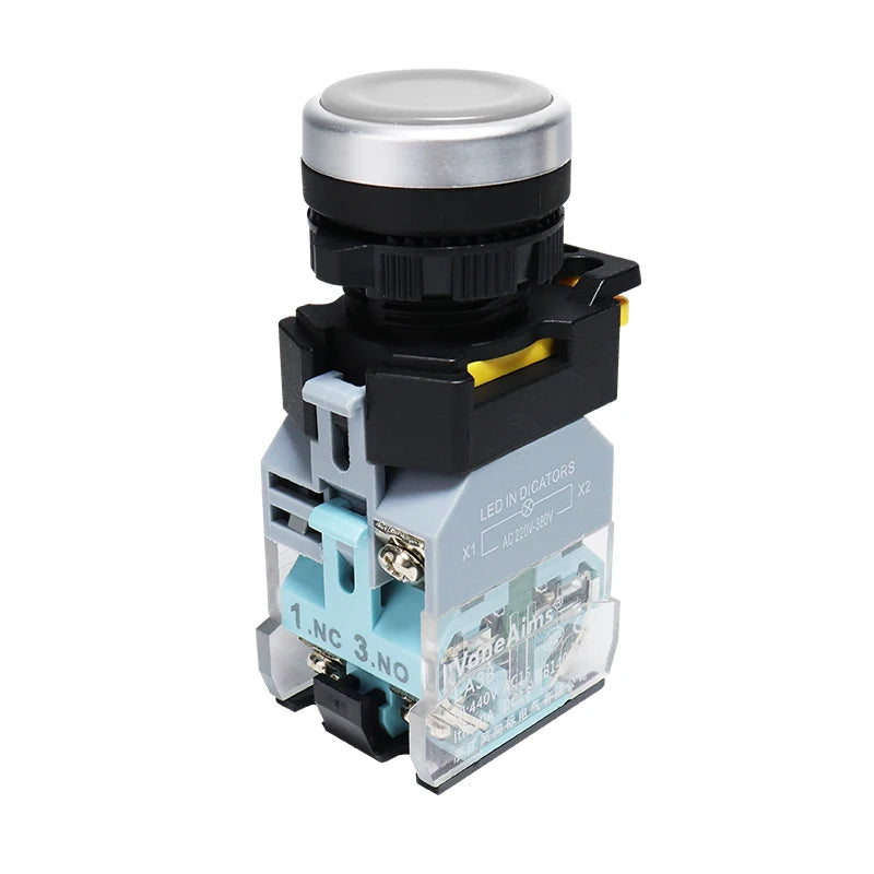 VaneAims 22MM FXB38 Plastic LED Light Push Button Switch 10A 12V 220V Momentary Latching ON/OFF Power Switch with Silver Contact