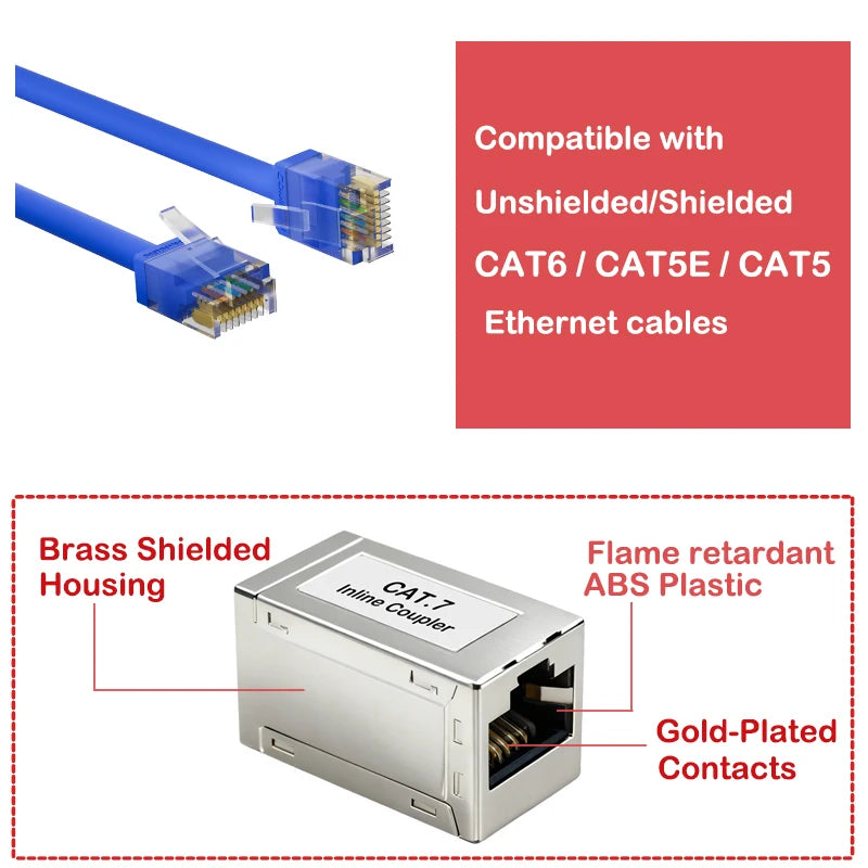ProPatch Shielded RJ45 Cat7 Cat6/CAT6A Coupler RJ45 Coupler, Female to Female Ethernet Extender Adapter Inline Ethernet Coupler