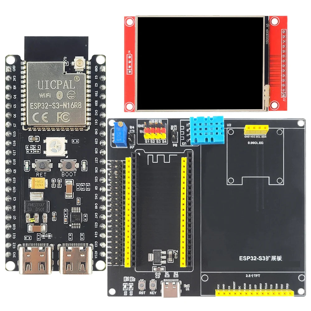 ESP32-S3-DevKitC-1 Development Board Kit With 2.8 Inch TFT LCD BT 2.4G Wifi Module N16R8 8MB PSRAM 16MB FLASH 42Pin CH340C TypeC