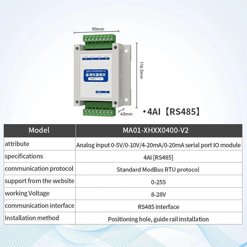 ModBus RTU Serial IO 1/2/4/6/8/10/12-Channel Analog Input Module RS485 CDSENET MA01-XHXX Rail Installation 8~28VDC Watchdog