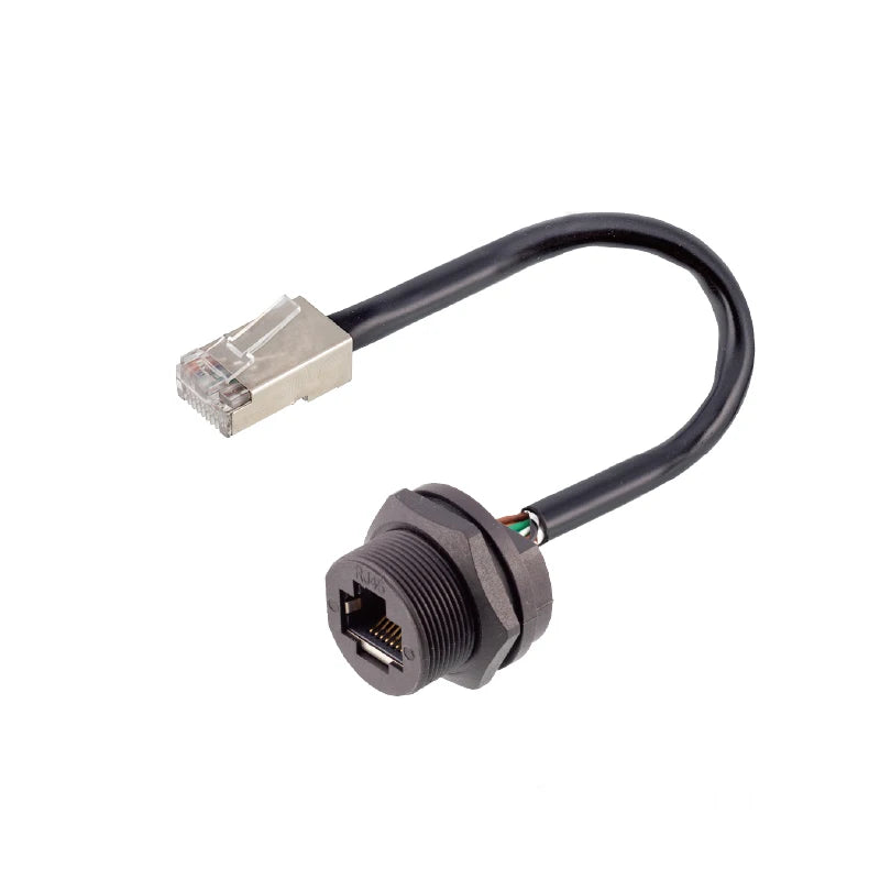 RJ45 CAT5E CAT6A Shield Waterproof RJ45 Ethernet IP67 Connector PCB Panel Mount With Pigtail Cable Outdoor Connector L = 0.3M