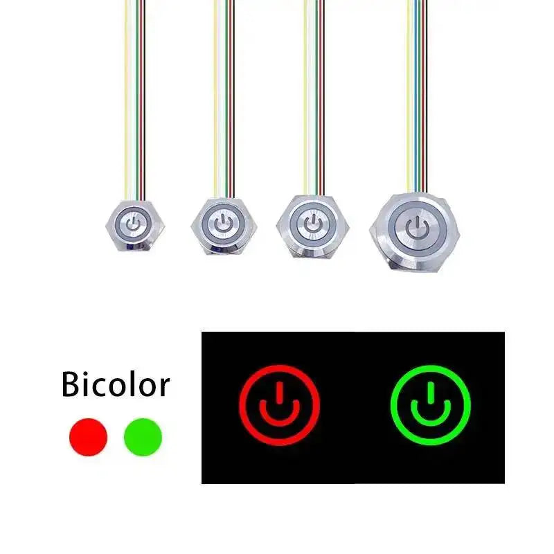 19/22/25/30mm Bi/Tri Color Ultra Short Metal Push Button Switch With Wire 3-6V 12-24V 220V LED Light Momentary Reset Waterproof