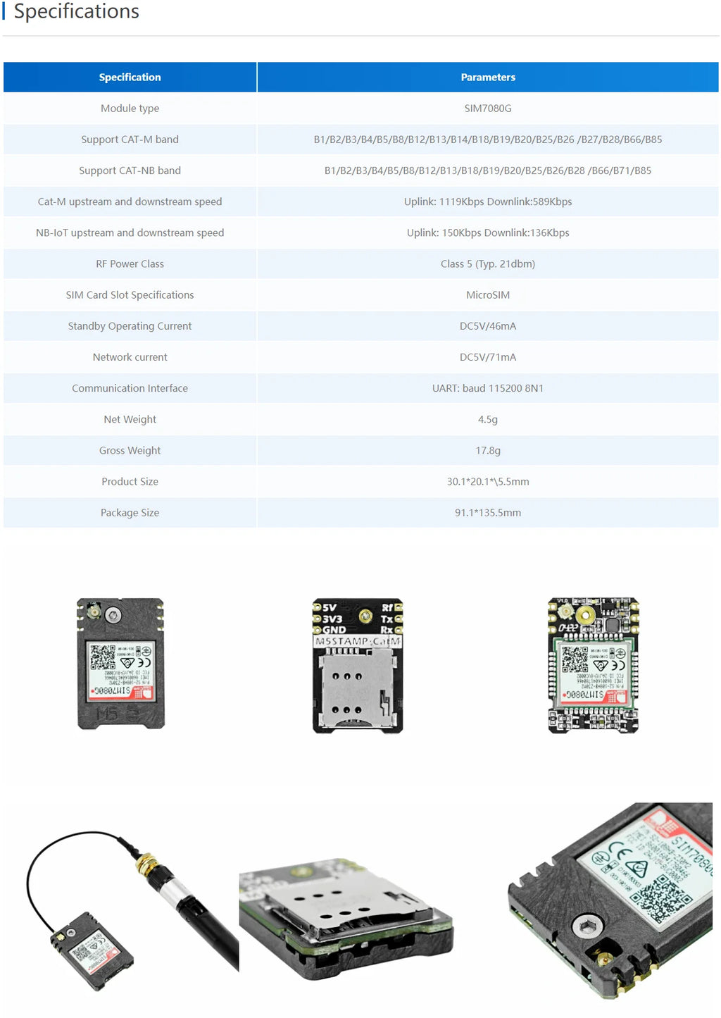 M5Stack Official M5Stamp CAT-M Module (SIM7080G)
