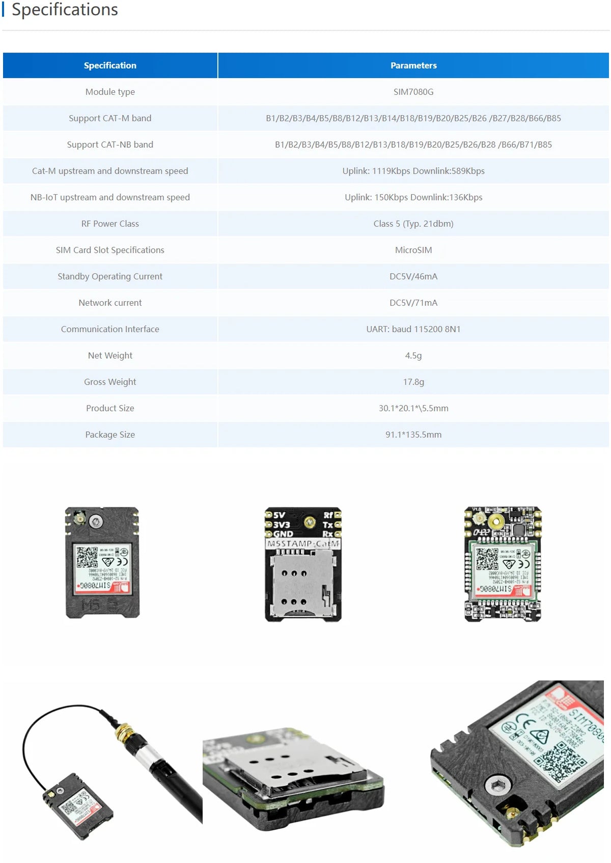 M5Stack Official M5Stamp CAT-M Module (SIM7080G)