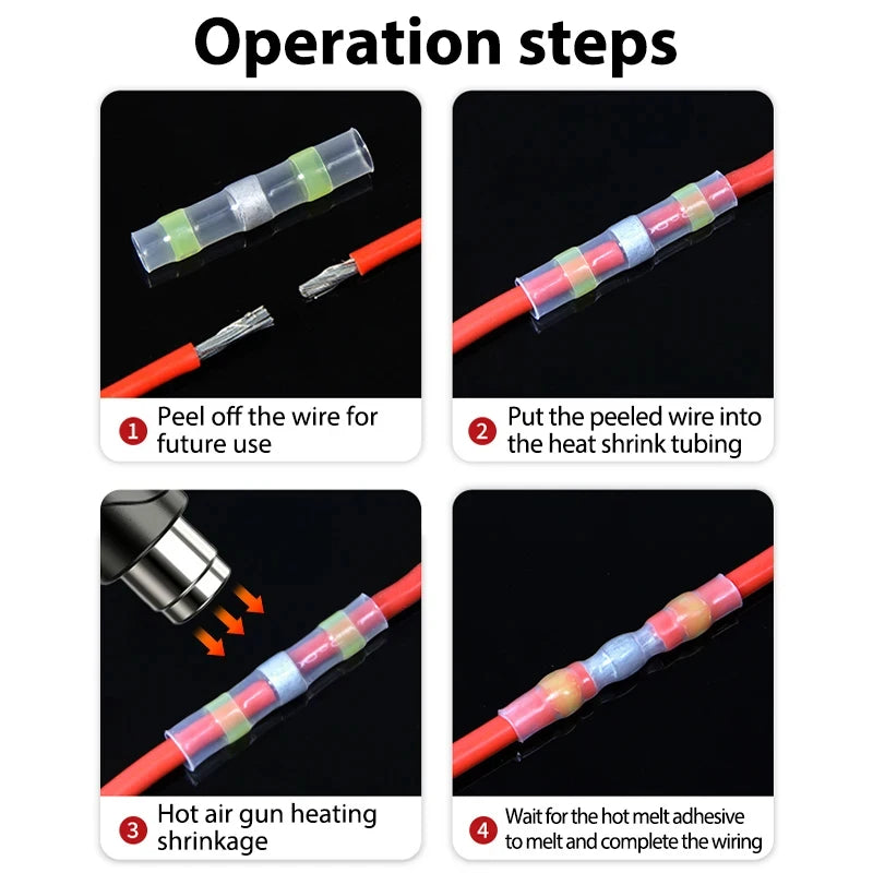 Solder Seal Wire Connectors 3:1 Shrinkage Rate Waterproof Electrical Cable Terminals DIY Heat Shrink Tube Electrical Butt Splice