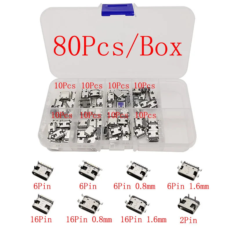 10Pcs USB Connector Type C Female Charging Port Jack 2/6/16 Pin Type-C Socket PCB Soldering SMD SMT DIY Repair Type C Adapter