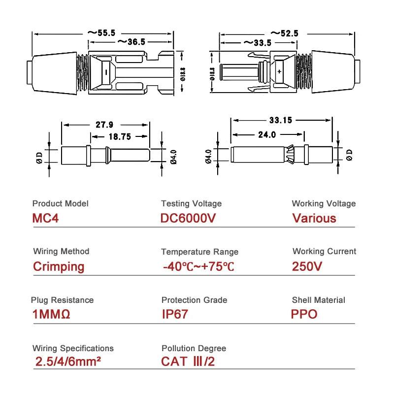 400/200/100/40/20/10 Pcs Photovoltaic Solar Connector Kit 1000V 30A Panel Solor Connectors for PV/MC Cable 2.5/4/6mm2