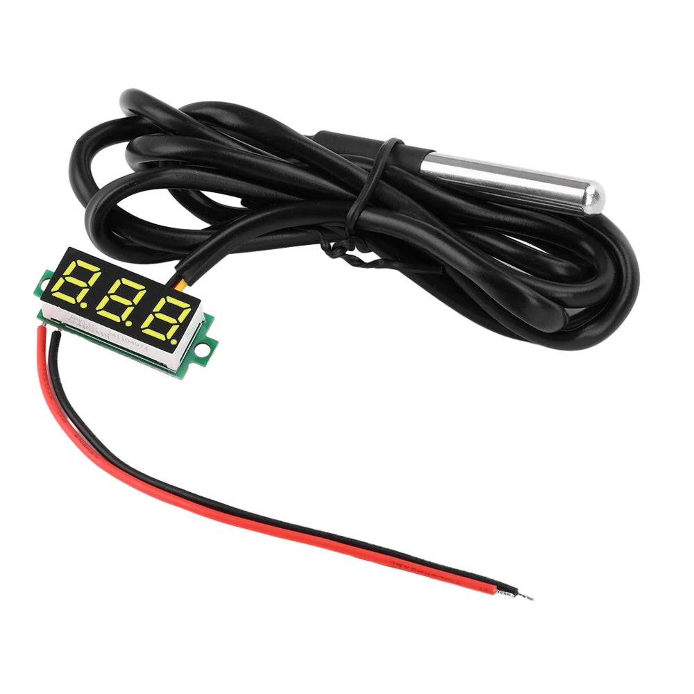 DC4-28V 0.28-inch Mini Two-Line Digital Thermometer Tester LED Display DS18B20 Waterproof Metal Probe -50 ℃~125 ℃