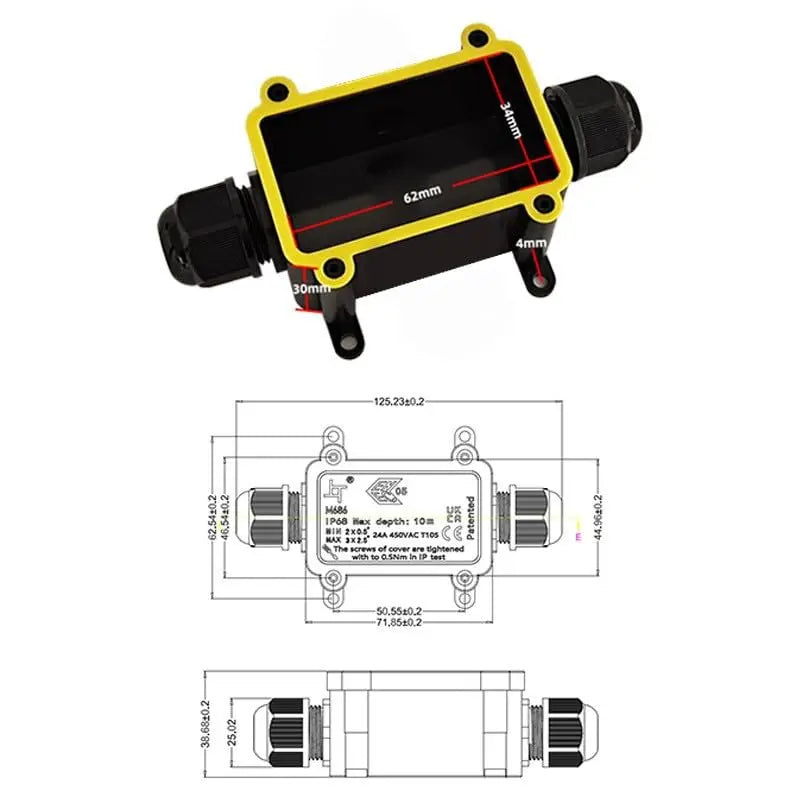 IP68 Waterproof Junction Box 2Way 1IN1OUT M20 Cable Glands Ø4-8mm 6-11mm Wire Range Outdoor LED Underground Lighting Connector
