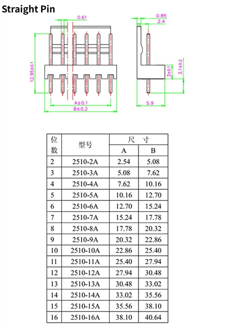 100PCS KF2510 Connector 2.54mm Pitch 2P-10Pin Straight/Curved Male Female Socket Housing Plug Pin Header Crimp Terminals