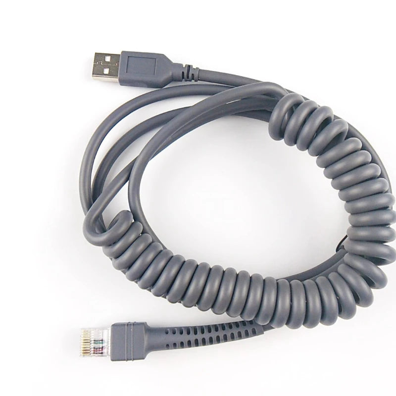 1PC 3/5M USB Coiled Cable For BarCode Scanner LS2208AP LS1203 LS4208 LS4278 DS6707 DS6708 LI4278 USB to RJ48 RJ50 CBA-U12-C09ZAR