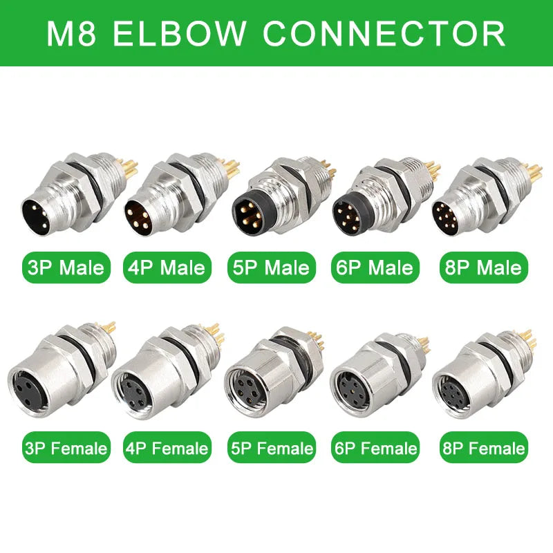 M8 Sensor Connector Waterproof Male&Female Plug Straight Angle Screw Threaded Coupling 3pin 4pin 5pin 6pin 8pin
