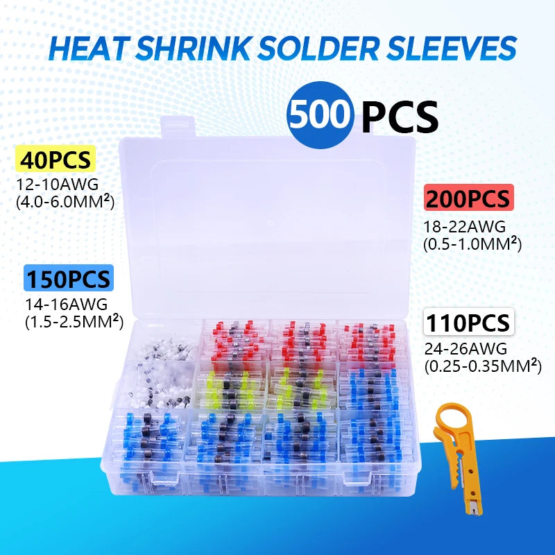 50-500Pcs Waterproof Heat Shrink Butt Connectors Solder Seal Wire Cable Terminals Electrical Splice Kit for Automotive Marine