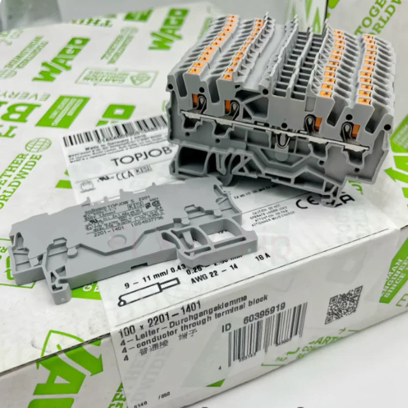 Hot Sale WAGO 2201‑1401 DIN Rail Mount Terminal Block 0.25‑2.5mm² Cage Clamp Connector