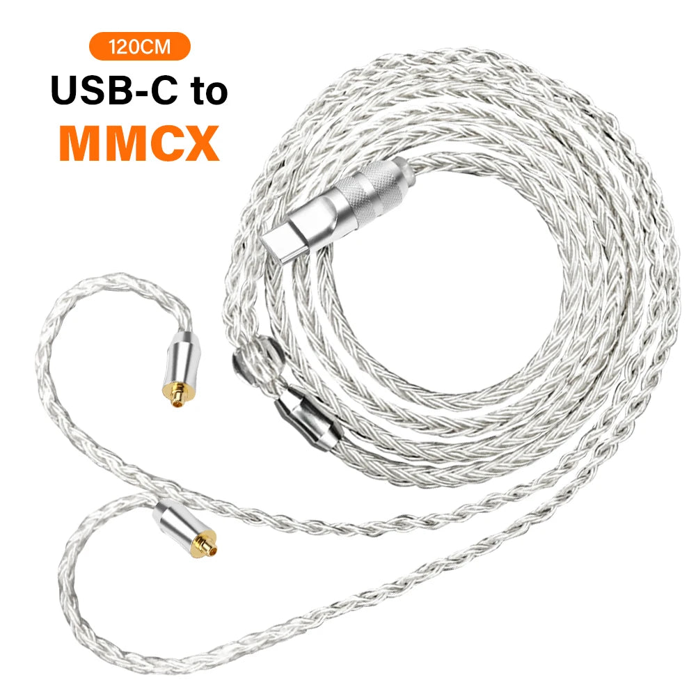 16 Core Silver Plated For iPhone USB C 3.5mm to MMCX IE80 Balanced Cable Connector For Sennheiser Earphone Balance Upgrade Cable
