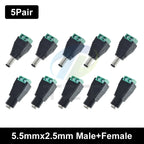 5.5MM x 2.1MM / 2.5MM Female Male DC Power Plug Adapter for 5050 3528 5060 Single Color LED Strip and CCTV Cameras
