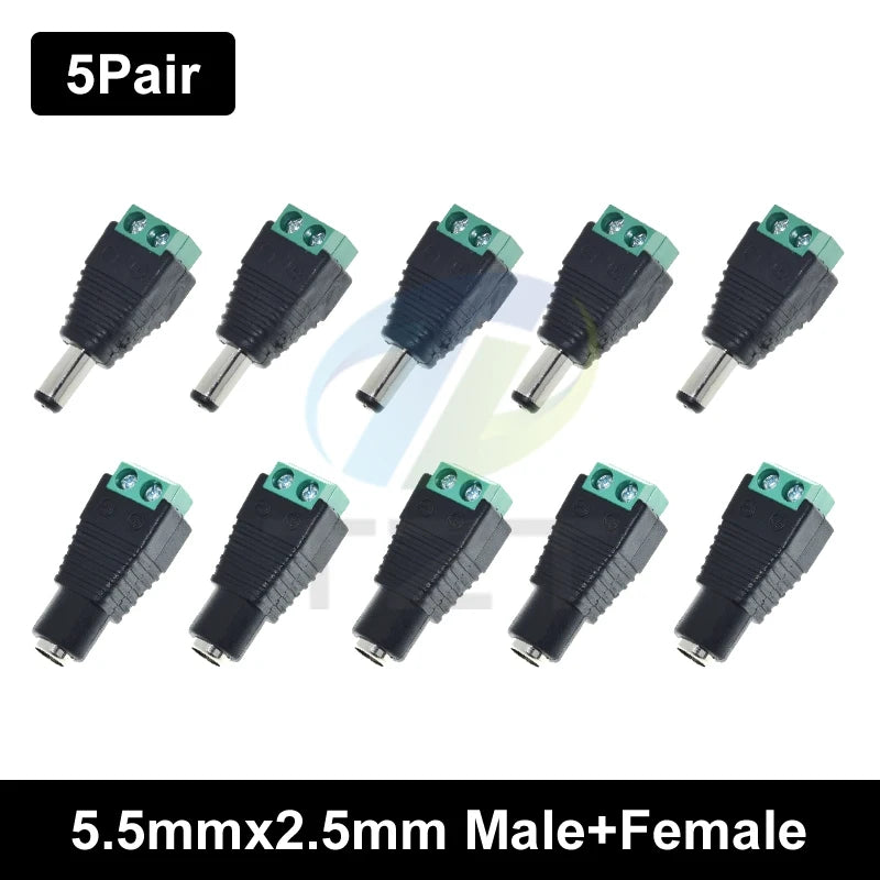5.5MM x 2.1MM / 2.5MM Female Male DC Power Plug Adapter for 5050 3528 5060 Single Color LED Strip and CCTV Cameras
