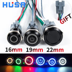 16/19/22mm Waterproof Metal Push Button Switch with socket LED Ring/Power Light Momentary Latching   5/12/24/220V black 1NO1NC