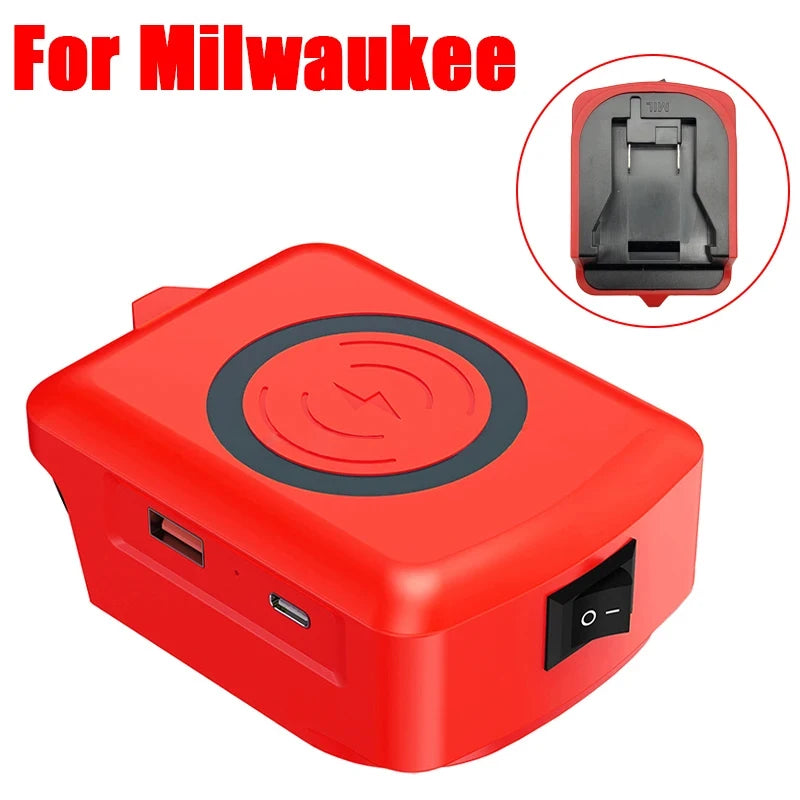 Fast Wireless Charger Adapter for Makita/Milwaukee/Dewalt 18V Battery - with Type C & USB Output, Wireless Phone Charger