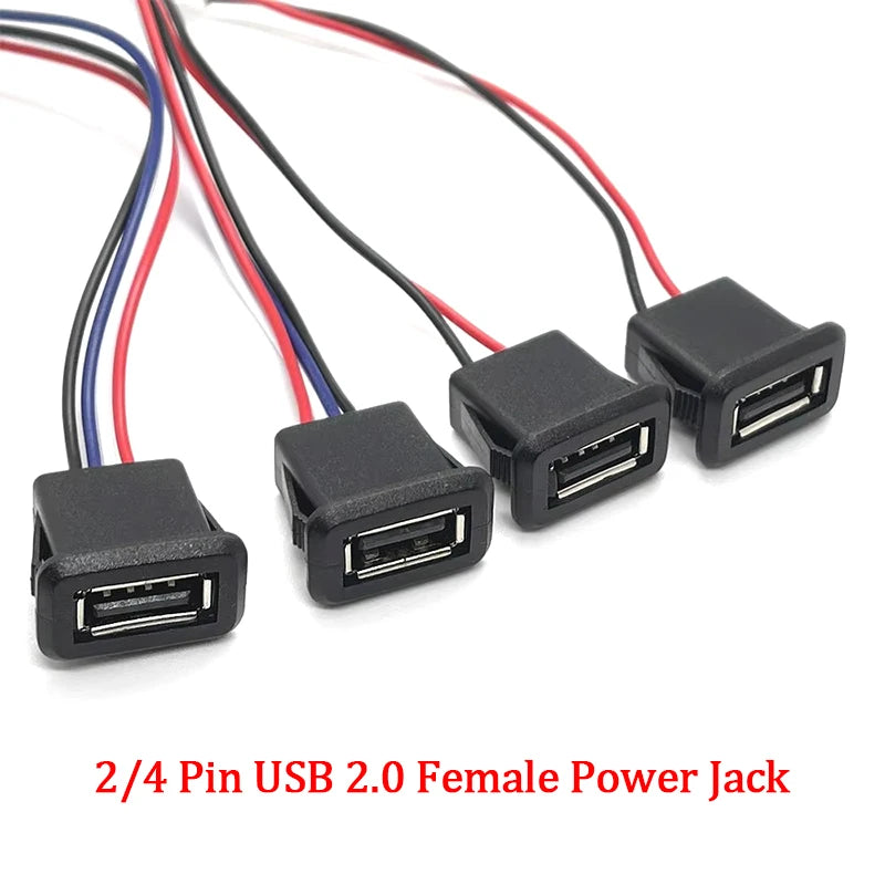 USB 2.0 Female Base 2P/4P Direct Pressure Buckle Welding Wire Type A-Port Waterproof Socket Charging Female Plug