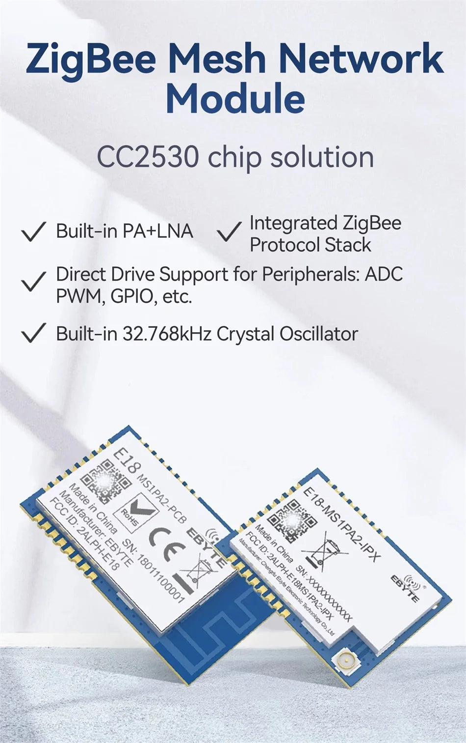 CC2530 ZigBee 2.4GHz SPI Wireless Module 4dBm COJXU E18-MS1-PCB PCB Antenna Data Zigbee Wireless Transmitter Receiver Module
