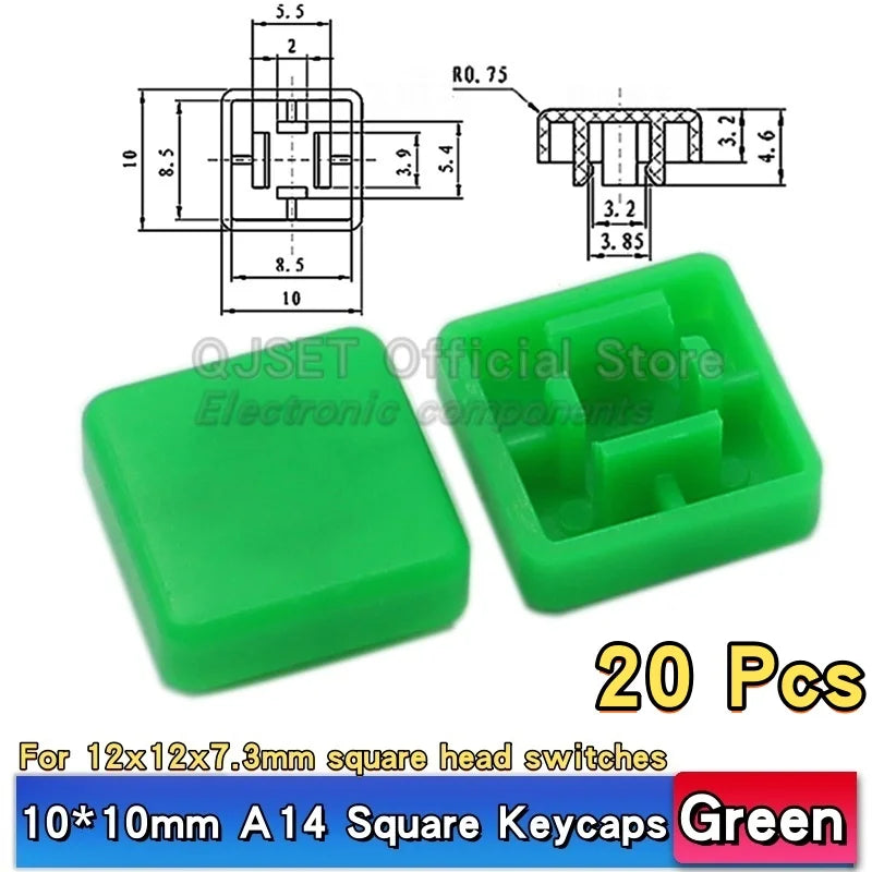 20 Pcs Tactile Pushbutton Switch 12*12*7.3MM Micro Switch Pushbutton A14 A24 Pushbutton Cover 12x12x7.3MM Square Head Pushbutton