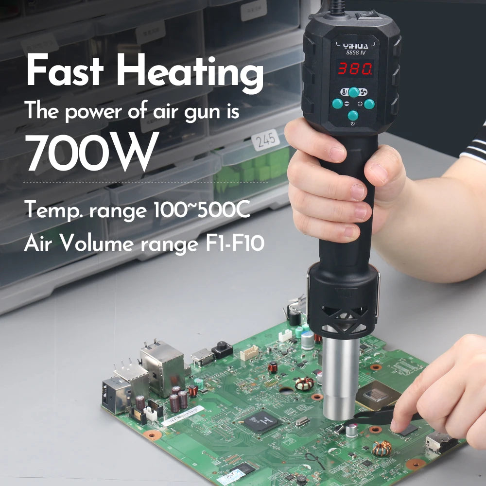 YIHUA Hot Air Gun Temperature Adjustable 8858-IV 700W Soldering Rework Welding Station LCD Digital Heat Gun BGA IC Solder Tools