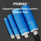Cylindrical capacitive proximity switch with plug-in connector for detecting material liquid level with non-metallic sensing pla
