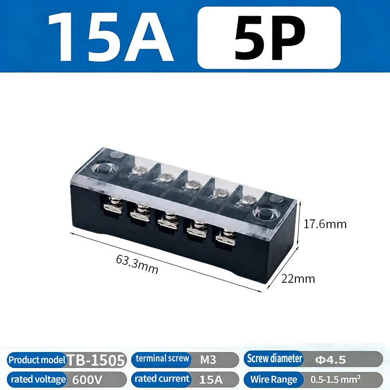 Dual Row Strip Screw Terminal Block TB1503-TB151 15A  Fixed Wiring Board Wire Connector for Electronic Components